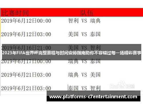 2023年FIFA世界杯完整赛程与时间安排指南助你不容错过每一场精彩赛事